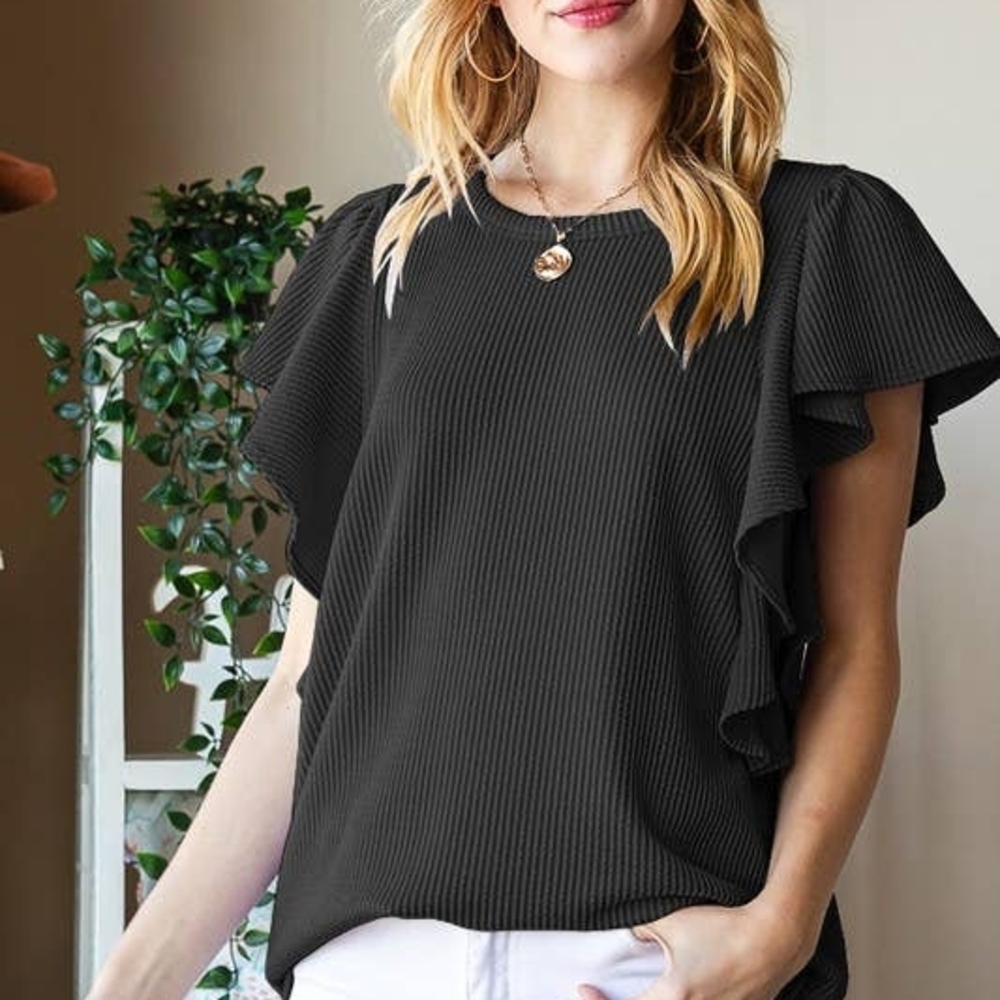 HEIMISH USA Black Ruffle Sleeve Blouse